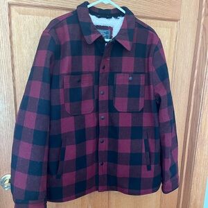G H Bass & co red plaid wool blend coat